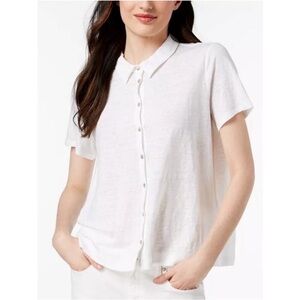 Eileen Fisher Crisp White Linen Boxy Short Sleeve Shirt XL